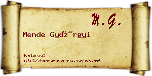 Mende Györgyi névjegykártya